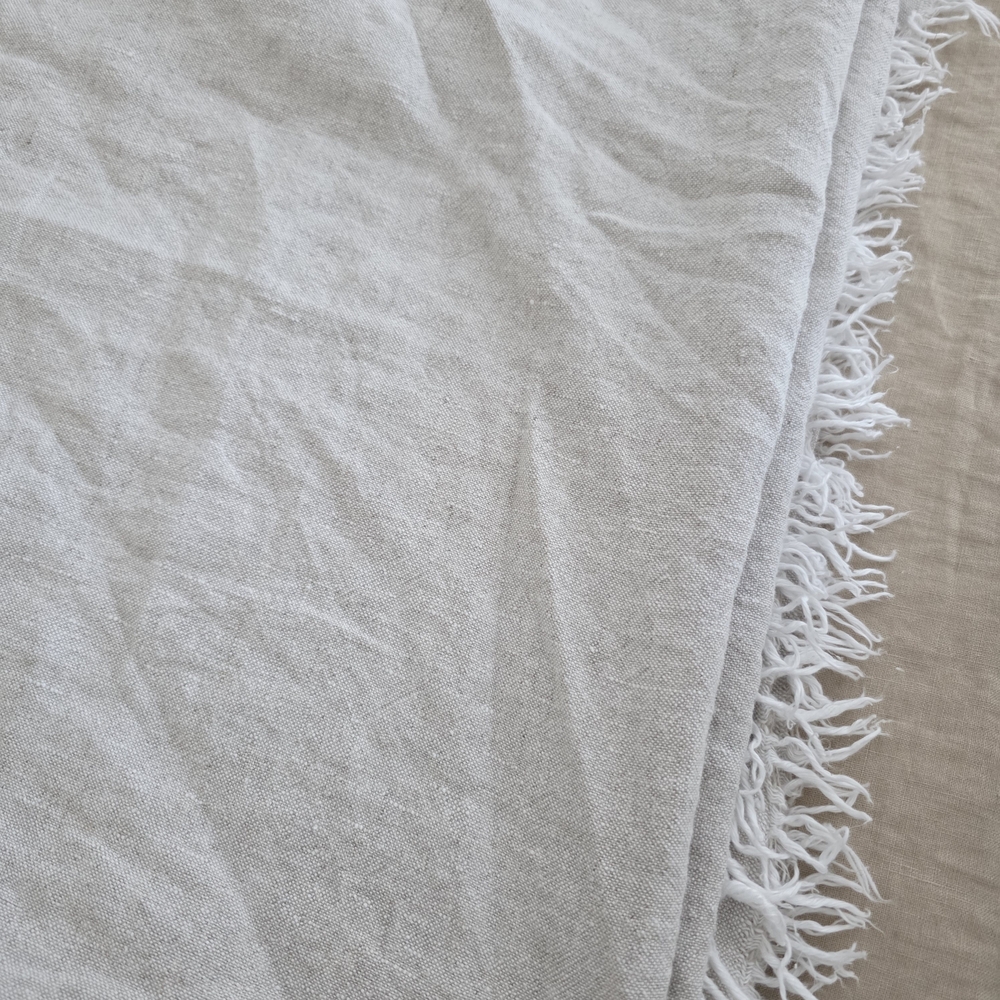 Linen Fringed Throw Blanket In Natural - Picture 3 of 8